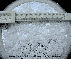 Snow pellets 1-7 mm diameter faintly marked the hailometer.