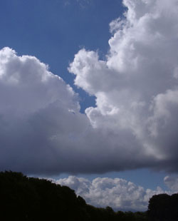 Cumulus clouds over Llansadwrn at 0947 GMT on 5 Sugust 2001: Photo &copy;  D. Perkins. 