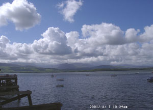 View across the Menai Strait towards the Nant Ffrancon Pass at 0929 GMT on 7 June 2001. Photo: &copy; D Perkins.