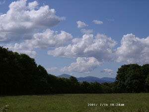 Looking S clouds forming at 0924 GMT on 16 July 2001 after a clear start. Photo: &copy; D Perkins.