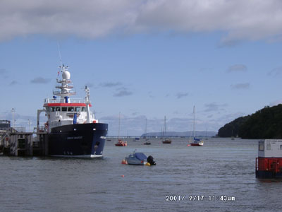 The research vessel 'Prince Madog' tied up at Menai Bridge pier. Photo &copy; D Perkins 2001.