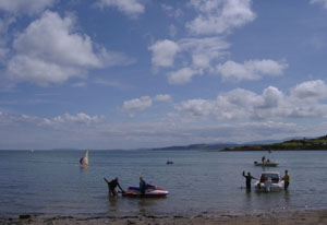 View across Traeth Goch towards Penmon from Treath Bychan on 25 July 2001. Photo: &copy; D Perkins