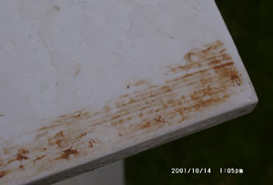 Saharan dust deposited on Stevenson Screen on 14 October 2001. Photo: &copy; D Perkinss.
