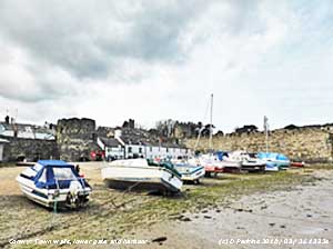 Conwy town walls, lower gate and harbour.