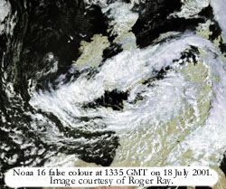 Noaa 16 image at 1335 GMT on 18 July 2001 courtesy of Roger Ray.